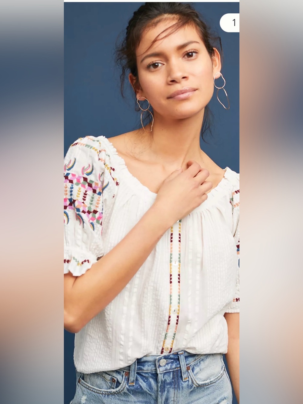 Anthropologie Pájaro Multicolor Embroidery Blouse